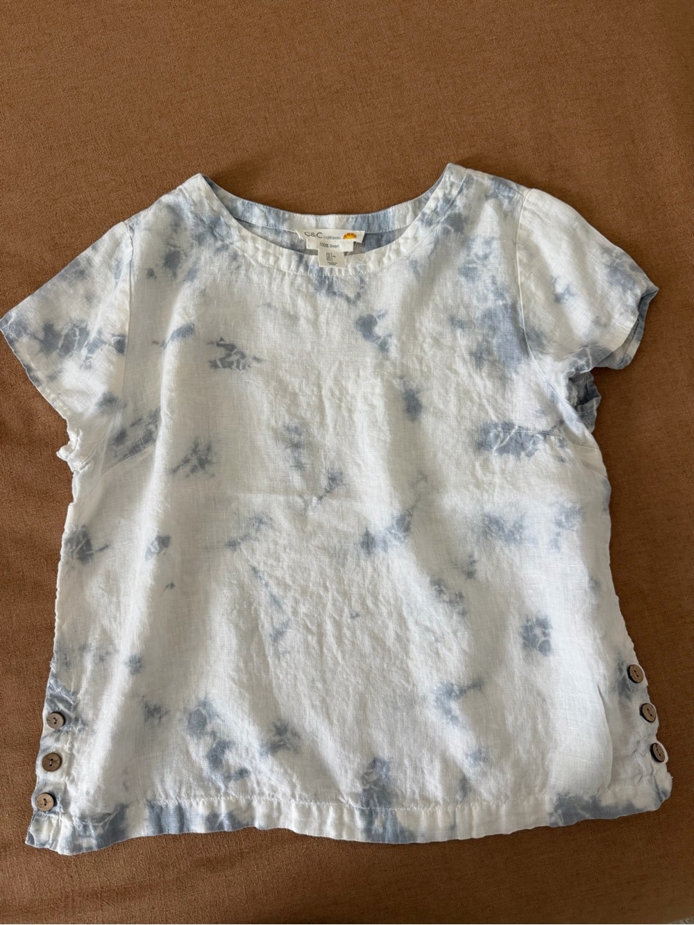 C&C California Light Blue Tie-Dye Short Sleeve Top